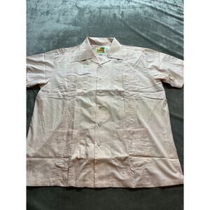 The Genuine Haband‎ Mens Sz Large Peach Snap Front Guayabera Shirt Four Pockets